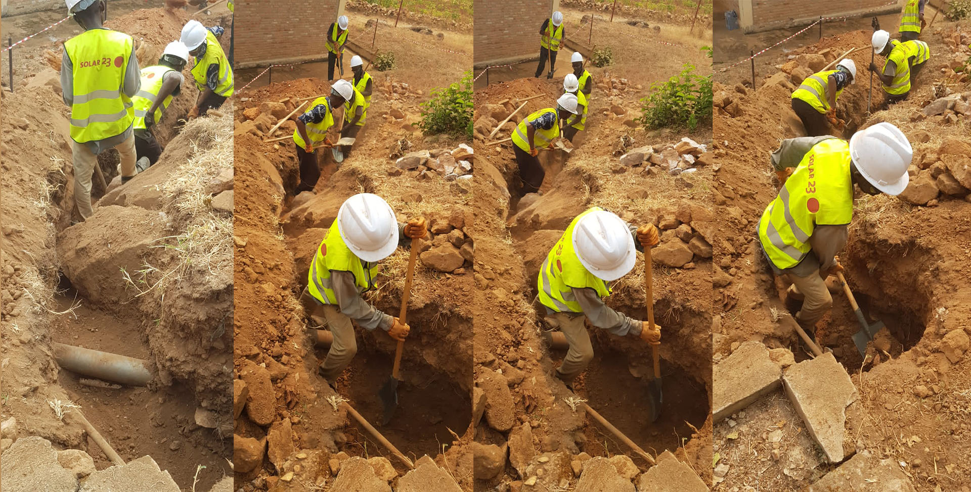 Travaux preliminaries de creusement des trachées pour câbles sous terrains au CDS Kimina, DS Kabezi,  BPS Bujumbura dans le cadre du Projet SOLEIL NYAKIRIZA